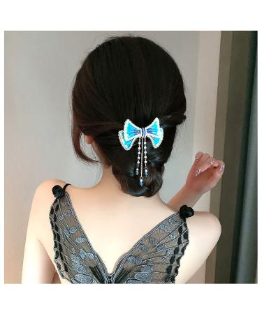 Flower Bow Hair Barrettes Crystal French Bowknot Tassels Clasps Claws Vintage Floral Hair Clips Accessories for Women Girls (Bow)