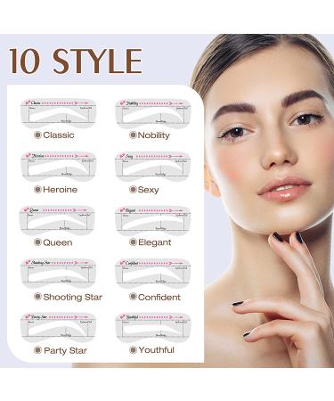 Eyebrow Stamp Stencil Kit with 10 Style Stencils - Waterproof Long Lasting Brow Makeup Definer in Black - Buy Online on SooperMarket.com