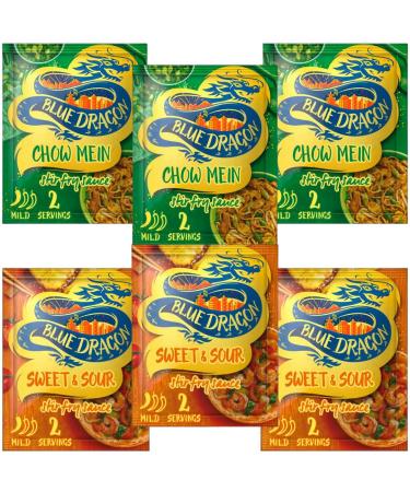 Sweet & Sour Stir Fry Sauce 120g x3 with Chow Mein Stir Fry Sauce 120g x3 - Bundle Consisting of Blue Dragon x 6 Pack