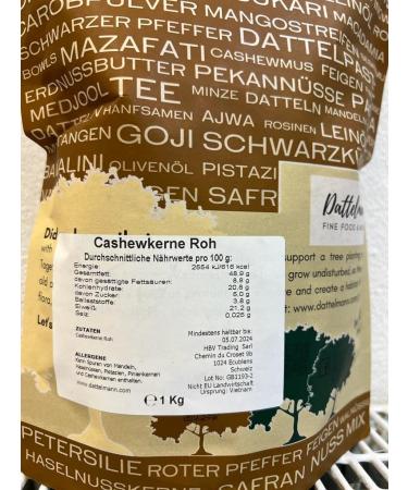 Buy 1kg Natural Cashew Nuts - Unsalted Vegan Snack | Dattelmann Roasted Cashew Kernels - Buy Online on SooperMarket.com