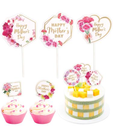 Happy Mother s Day Cupcake Toppers 24PCS Best Mom Ever Floral Cake Toppers Mother s Day Cake Decorations Mother Birthday Party Decorations Supplies