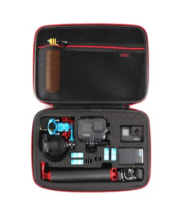 HSU Large Carrying Case for GoPro Hero 11 10 9 Hero 8 7 6 5 4 3 and Accessories DJI Osmo Action AKASO Campark YI Action Camera and More (Upgrade Sponge Precut Slots)(Red)