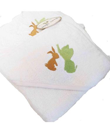 Soft White Baby Hooded Bath Towel with Elephant & Rabbit Embroidery | 100% Cotton | Perfect Baby Shower Gift | 75cm x 75cm - Buy Online on SooperMarket.com
