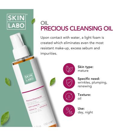 SkinLabo - Precious Cleansing Oil Balancing Cleanser and Make-up Remover Removes Stubborn Make-up with Sweet Almond Oil and Avocado Oil - 150 ml - Buy Online on SooperMarket.com