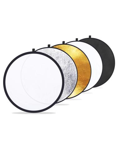 Etekcity 24" (60cm) 5-in-1 Photography Reflector Light Reflectors for Photography Multi-Disc Photo Reflector Collapsible with Bag - Translucent, Silver, Gold, White and Black 24 Inch