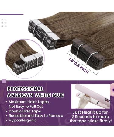 LAAVOO Light Brown Balayage Tape-in Hair Extensions - 35cm Real Hair #8/60/8 - 20PCS Invisible Tape | Premium Quality & Soft Texture - Buy Online on SooperMarket.com