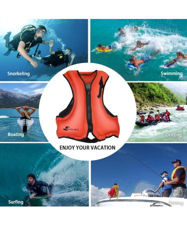 OMOUBOI Inflatable Snorkel Vest - Adult Swimming Jacket for Water Sports - Red - 90-220lbs - Buy Online on SooperMarket.com