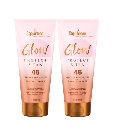 Coppertone Glow Protect and Tan Sunscreen Lotion with Gradual Self Tanner SPF 45 Water Resistant Sunscreen SPF 45 Broad Spectrum Sunscreen Pack 5 Fl Oz Tube Pack of 2 5 Fl Oz (Pack of 2)