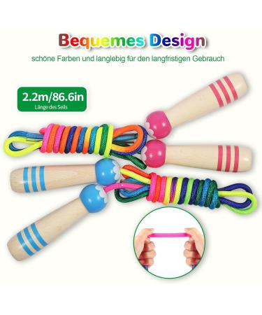 Qetlavee Adjustable Jump Rope for Kids - 2 Pieces 220cm Wooden Handles Perfect Gift for Boys & Girls Ages 6-10 - Blue & Pink - Buy Online on SooperMarket.com