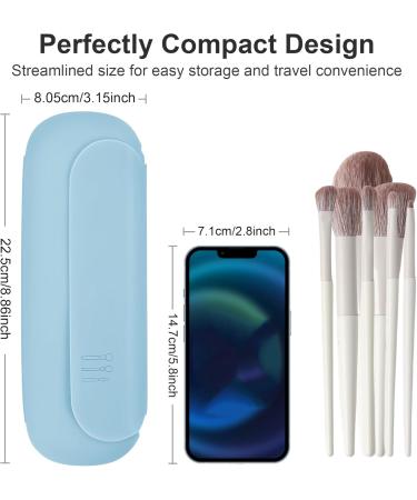 Travel Makeup Brush Holder | Silicone Portable Cosmetic Brushes Organizer with Built-in Cleaner | Upgrade Travel Essentials Case (Sky Blue - Buy Online on SooperMarket.com