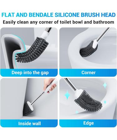 Fowooyeen Silicone Toilet Brush with Stainless Steel Handle - White Toilet Cleaning Brush Set with Ventilated Holder - 1 Pack - Buy Online on SooperMarket.com