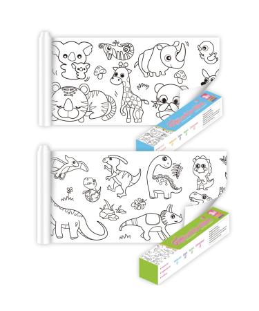2pcs Children's Drawing Roll - Coloring Paper Roll for Kids, Drawing Paper Roll DIY Painting Drawing Color Filling Paper, 120 * 11.8 Inches(Dinosaur+Animal)
