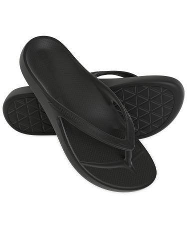 LightFeet Arch Support Flip Flops   Australian Podiatrists Designed FlipFlops for Women & Men Prevent Tired Aching Legs | Unisex Orthotic Plantar Fasciitis Flip Flops Made From Recycled Materials 8 Women/7 Men Black