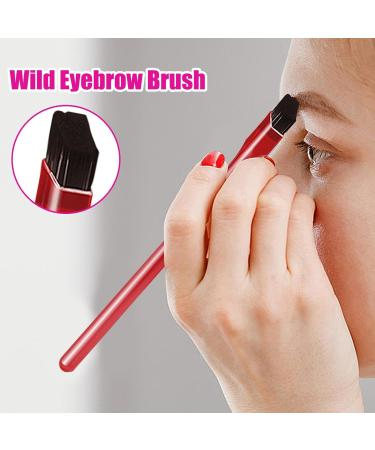 Professional Eyebrow Brush with Spoolie - Fiber Bristles Angled & Flat Applicator for Liquid Gel & Eyeshadow - 5.91 Inch Red - Buy Online on SooperMarket.com
