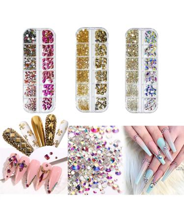 735 Pieces Gold Nail Rhinestones for Acrylic Nails - 3D Nail Diamonds Art Decoration DIY (Gold AB) - Buy Online on SooperMarket.com