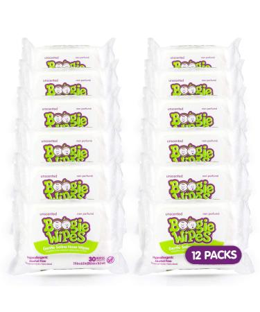 Boogie Wipes for Baby and Kids, Made with Natural Saline, Unscented, 30 Wipes (Pack of 12) Unscented  30 Count (Pack of 12)