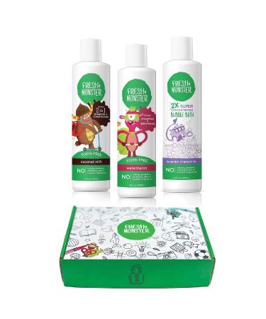 Fresh Monster Kids & Baby Gift Set, Natural, Toxin-Free Shampoo & Conditioner, Body Wash, and Bubble Bath (3 Piece Set, 8.5oz/each)
