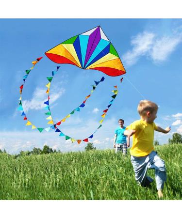 HONBO Large Delta Kite for Kids & Adults - Easy-to-Fly Beach Kite with Colorful Tail - Includes String Line - Ideal for Beginners - Buy Online on SooperMarket.com