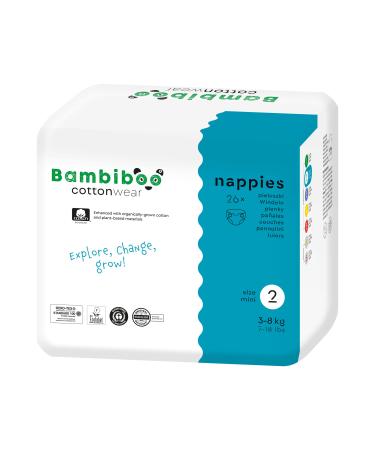 Bambibo baby diapers size 2 mini (3-8 kg) - Cottonwear - Baby Wegwerfwindeln with organic cotton and plant substances with umbilical neckline - 26 pieces.Diapers size 2 26 pieces