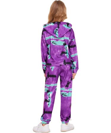 Hopeac Girls 2-Piece Tie Dye Set | Twist Front Top & Sweatpants | Purple, Green, Black | 5-6 Years - Buy Online on SooperMarket.com