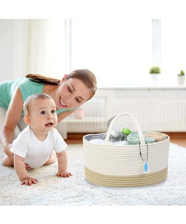 Casaphoria Large Baby Diaper Caddy Organizer - Nursery Storage Bin for Boys & Girls | Car Organizer - Cotton Rope Basket Portable Bag | Baby Shower Gift (White/Yellow 15.5 x10 x7) - Buy Online on SooperMarket.com