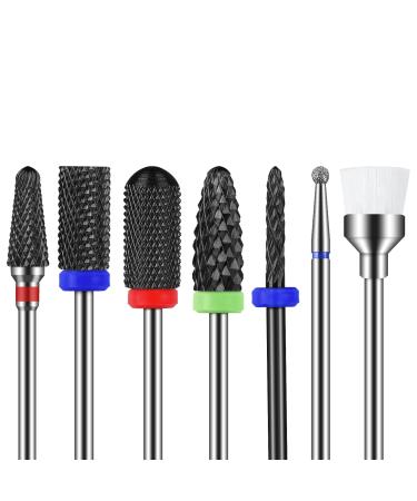 Maquita 7 pieces ceramic nail miller bits of professional nail cutter remove attachments gel acrylic nail skin nail drill for manicure pedicure home use large gift (black ceramic)