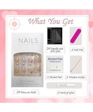 Cute False Nails French White Kitty Stick on Nails 24pcs Short Square Press On Nails with Glue Kitty Design Sweet Fake Nails for Kids Women Girls Maggidea Press On Nail (French Kitty) - Buy Online on SooperMarket.com