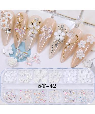 60pcs Flower Nail Art Charms Decoration | Glitter Butterfly & White Flower Decals | 3D Nail Stickers for Women - Buy Online on SooperMarket.com