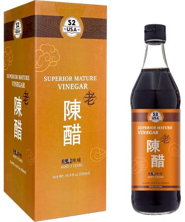 52USA Chinese Black Vinegar, 3 Years Mature Aged Black Rice Vinegar, Chinkiang Vinegar, Zhenjiang Vinegar, 16.9 fl.