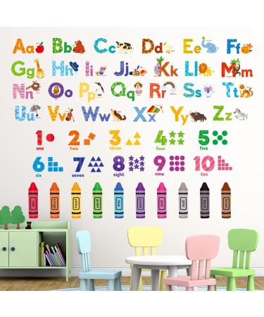 DECOWALL DS-8044 Leaning Alphabet Numbers Color Wall Stickers ABC Animal Educational Decals for Kids Bedroom Nursery Living Room Art Home d cor Letters ABC Classroom playroom Decorations Crafts Vinyl Abc 123