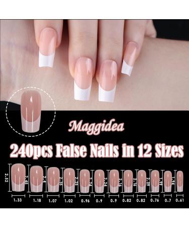Maggidea 240 Pcs Coffin Fake Nails French Tip Nude Color Glossy Full Cover - Ballerina Nail Art for Women | French-Medium Long Square - Buy Online on SooperMarket.com