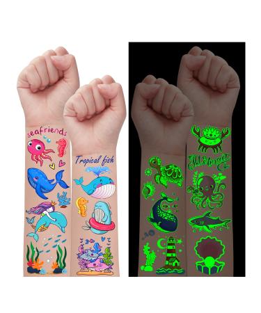 Partywind 20 Sheets Ocean Kids Temporary Tattoos  Fake Tattoo Stickers for Under Sea/Beach/Pool/Tropical Party Supplies Favors  Baby Shower Decor for Boys and Girls