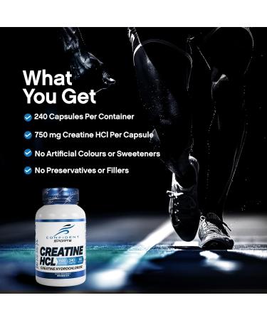 CONFIDENT SPORTS Creatine Supplement Capsules - 100% Pure Creatine HCL - Boosts Power Strength Muscle Mass Muscle Recovery Supplement - Pharmaceutical Grade Creatine Pills - 120 Count - 60 Servings 1 count (Pack of 1) - Buy Online on SooperMarket.com