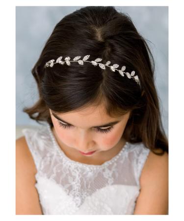 SWEETV Silver Flower Girl Headpiece Crystal Leaf Girls Headband for Wedding First Communion Hair Accessories Princess Toddlers Hairband