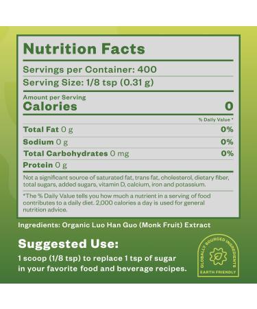Organic Monk Fruit Extract 125g - Sugar-Free Natural Sweetener | 100% Pure, Paleo & Keto Friendly | Zero Calories & Carbs - PuriSure - Buy Online on SooperMarket.com