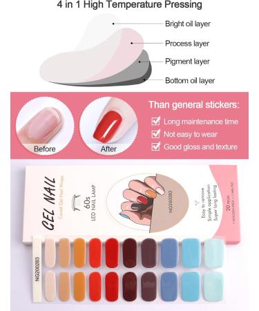 Kalolary 20PCS Nail Adhesive Wrap Nail Gel Polish Strips Full Wraps Nail Polish Stickers Cured Gel Nail Strips Self-Adhesive Gel Nail Wrap Stickers Decals(UV/LED Lamp Required) (Colorful 2) - Buy Online on SooperMarket.com