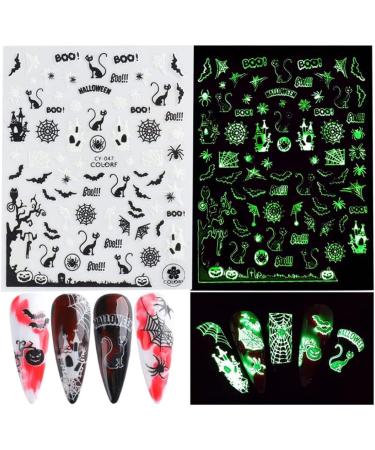 Halloween Nail Art Stickers Glow in The Dark Nail Decals 3D Self-Adhesive Fluorescent Nail Stickers Skull Spider Witch Ghost Pumpkin Bat Snake Nail Design for Women and Girls DIY Acrylic Nail - Buy Online on SooperMarket.com