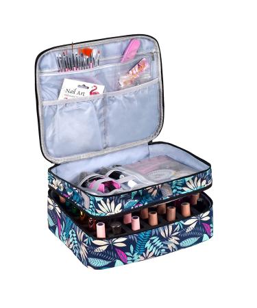 LYFFXYH Nail Polish Carrying Case - Portable Double-Layer Storage Bag for 42 Bottles (15ml) - Green Leaf Design - Ideal for Organizing Nail Polish and Manicure Set - Buy Online on SooperMarket.com