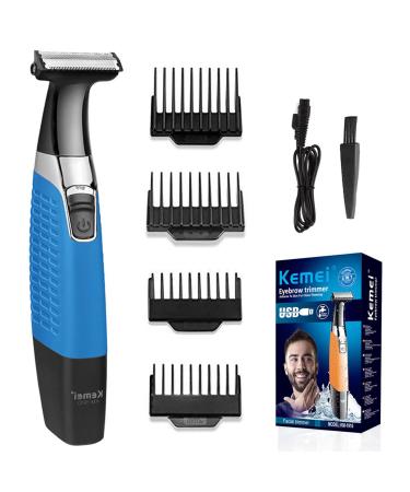 KEMEI Electric Razor Beard Trimmer Men Waterproof Beard Grooming Cordless USB Rechargeable Body Groomer and Hair Remover for Eyebrow Beard Facial& Body Hair for Men and Women Blue