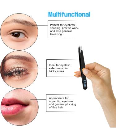 Rikans Precision Tweezers Set - Pack of 4 Black Professional Tweezers - Stainless Steel for Splinters, Eyebrows, Facial Hair, Blackheads - Includes Handy Carry Pouch - Buy Online on SooperMarket.com