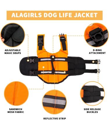 Dog Life Jacket Adjustable Dog Life Jacket Vest Reflective Orange Pet Swimming Jacket Swimwear for Middle and Small Dogs Protection Swimsuit with Rescue Handle High Buoyancy Safety Swimsuit (XS) - Buy Online on SooperMarket.com