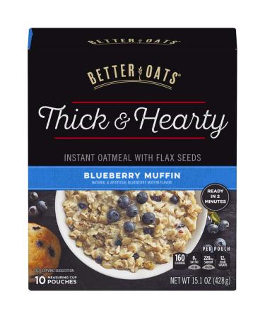 Post Better Oats Thick & Hearty Whole Grain Instant Oatmeal with Flax Seeds, Blueberry Muffin flavor, 15.1 Ounce Box, Pack of 6