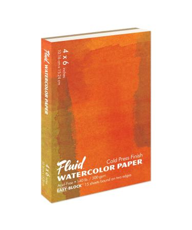 Fluid Artist Watercolor Block, 140 lb (300 GSM) Cold Press Paper Pad for Watercolor Painting and Wet Media with Easy Block Binding, 4 x 6 inches, 15 White Sheets 4x6 140 lb (300 GSM) Cold Press