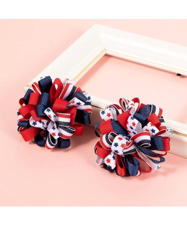 Patriotic 4th of July Korker Hair Bow Clips for Girls - Red White Blue Stars Stripes Ribbon Alligator Barrettes - Kids Xmas Gift - Buy Online on SooperMarket.com