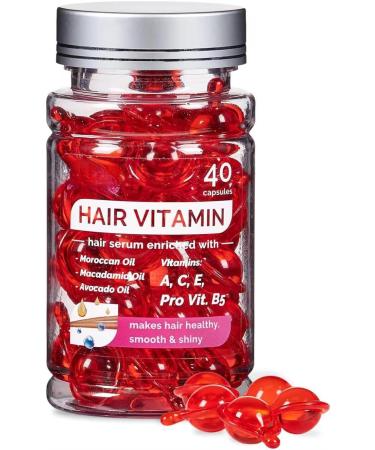 40 Capsules Hair Vitamins Hair Treatment Serums Hair Vitamin Oil Capsules Complex Oil Smooth Silky Hair Masks Repair on Hair Oil for Frizzy & Dry Hair & Damaged Hair Red
