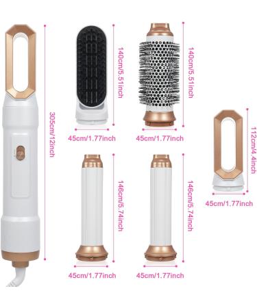 5-in-1 Hot Air Comb | Multi-Function Hair Styling Tool for Straight & Curly Hair | White | International Shipping - Buy Online on SooperMarket.com