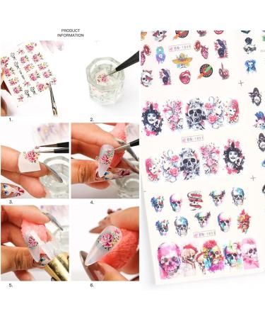 Day of The Dead Skull Nail Stickers - Water Transfer Decals for Halloween Nail Art - 12PCS Style C - Buy Online on SooperMarket.com