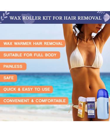 Roll on Waxing Kit for Women - Warmer & Roller for Hair Removal on Larger Body Areas | Includes 2 Wax, 100 Strips & Blue Roll - Buy Online on SooperMarket.com