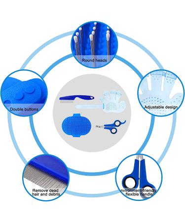 Bunny Grooming Kit: Rabbit Brush, Hair Remover, Nail Clipper, Comb & Bath Brush in Blue - Buy Online on SooperMarket.com
