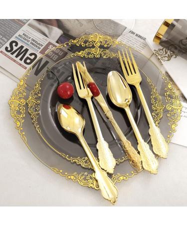 Nervure 175PCS Clear Black & Gold Plastic Plates Set for 25 Guests - Ideal for Parties & Halloween - Buy Online on SooperMarket.com